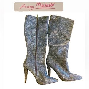 Anne Michelle Women's Embellished Shimmery Pointy Toe Boots Size 11